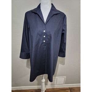 Hinson Wu Shirt Women's 4 Blue Button Down 3/4 Sleeve Stretch Classic Minimalist